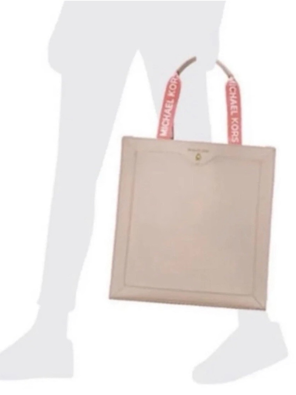 Michael Kors Blush Pink Taupe Open Tote Bag Logo Strap Shopper Travel Work - Picture 4 of 10